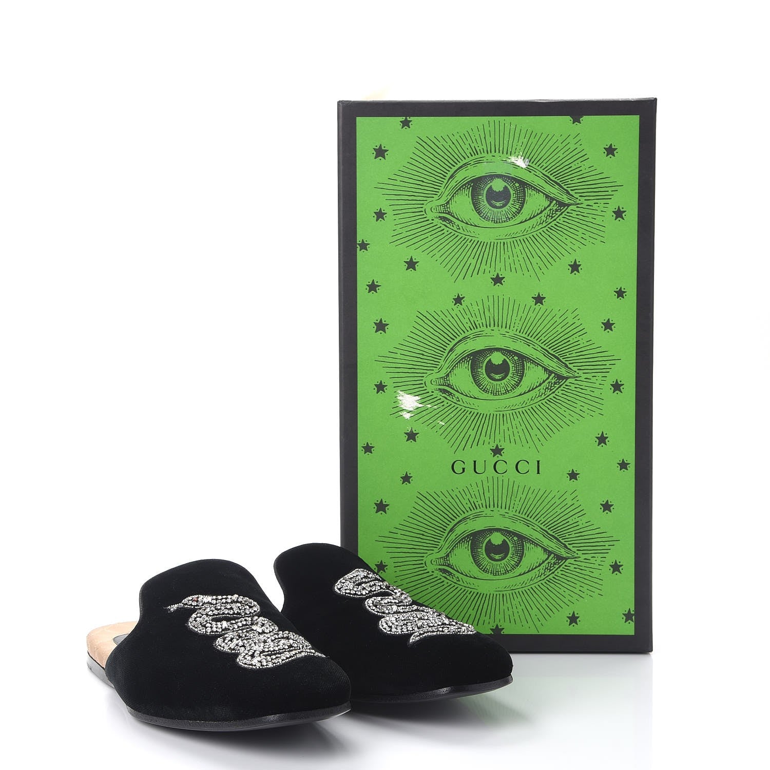 Gucci Velvet Crystal Snake Embellished Mens Lawrence Slippers 8 Black 8 of 8