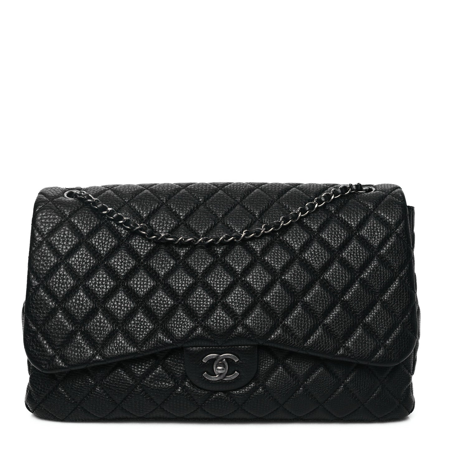 Grained Calfskin Quilted Small XXL Travel Flap Bag Black
