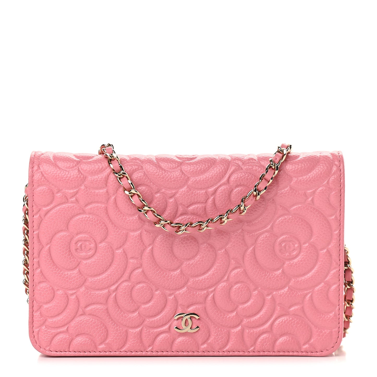 Caviar Camellia Embossed Wallet On Chain WOC Pink