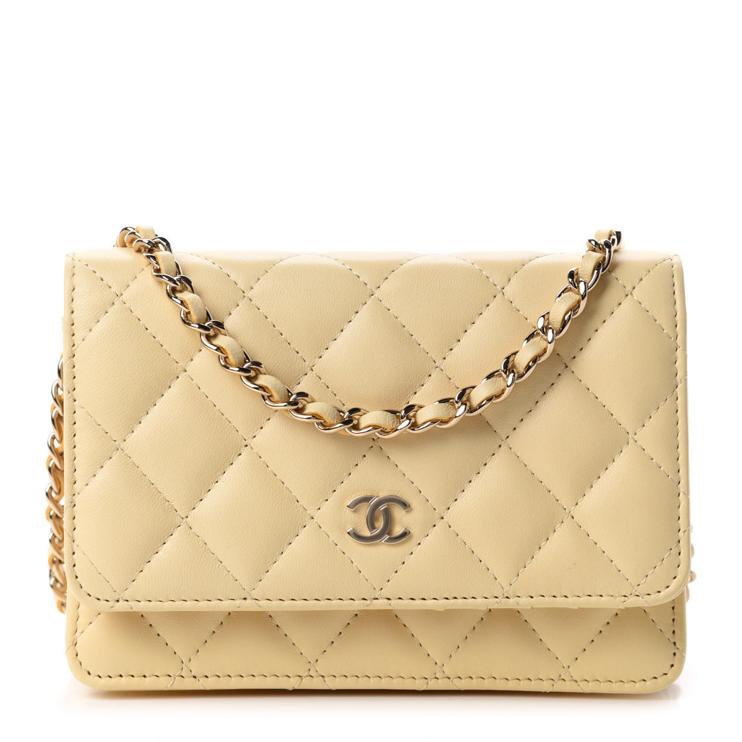 Lambskin Quilted Mini Wallet On Chain WOC Yellow