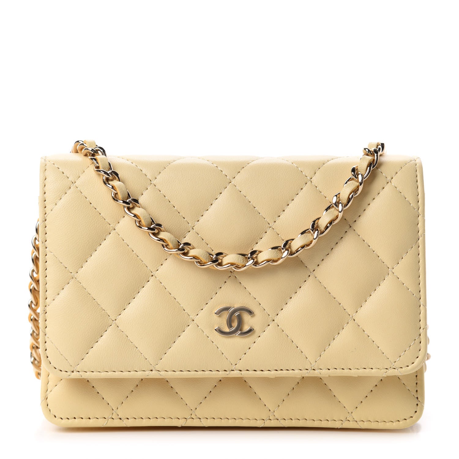 Chanel Lambskin Quilted Mini Wallet On Chain WOC Yellow 1 of 11
