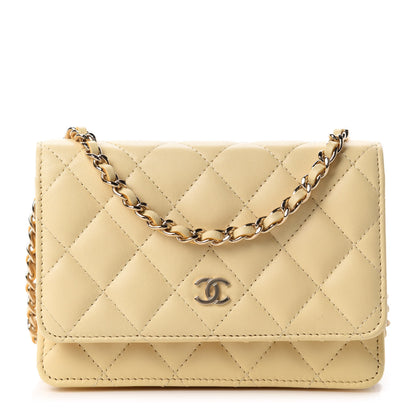 Chanel Lambskin Quilted Mini Wallet On Chain WOC Yellow 1 of 11