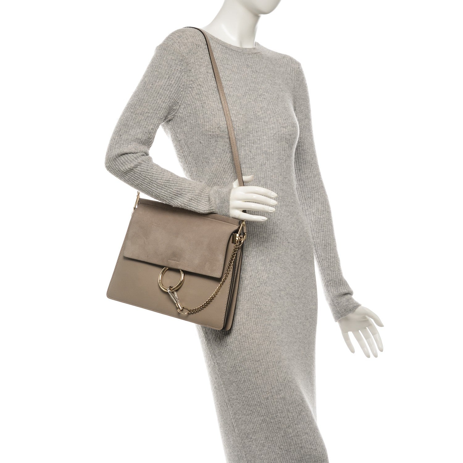 Chloe Calfskin Suede Medium Faye Shoulder Bag Motty Grey 2 of 8
