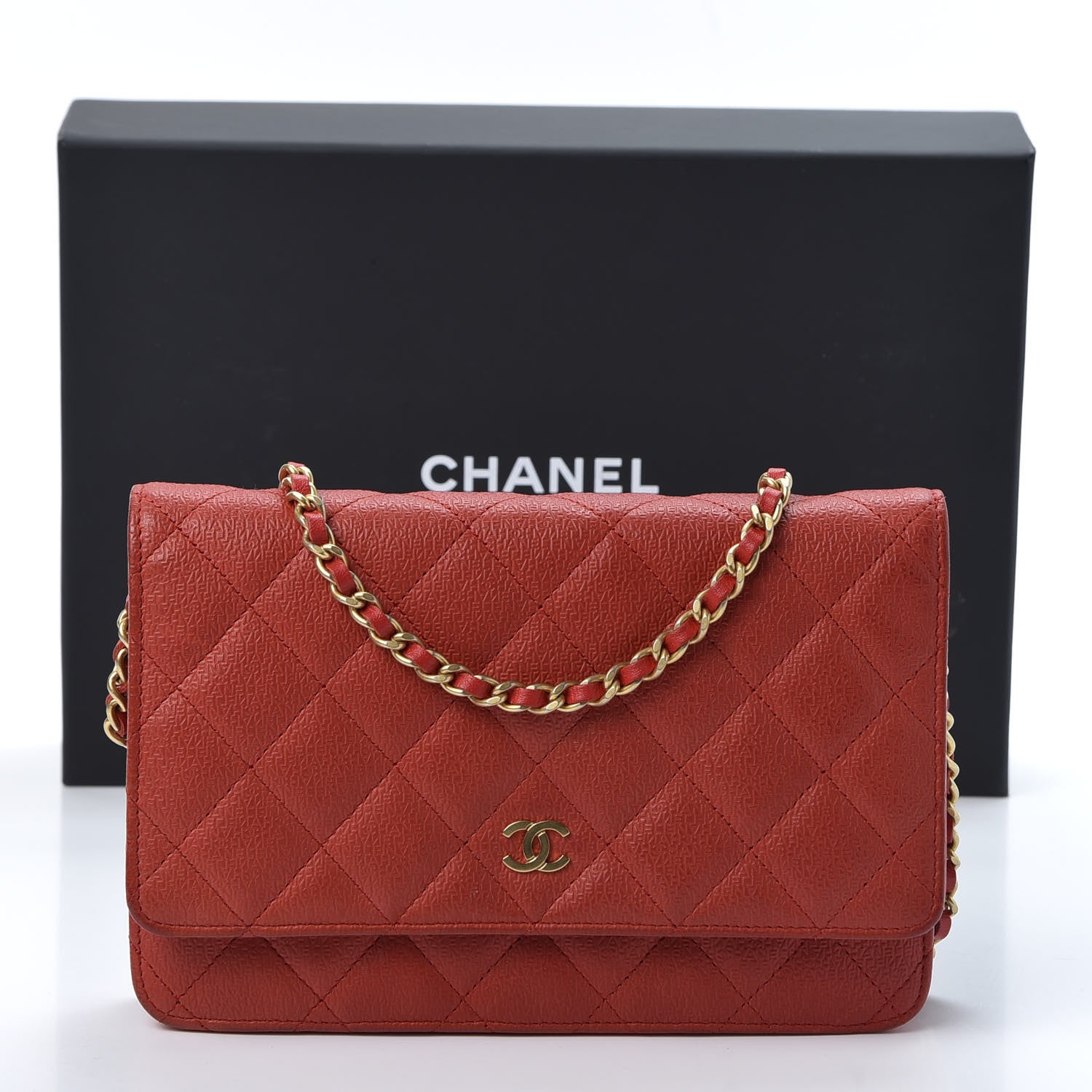 Chanel Letter Calfskin Embossed Quilted Wallet On Chain WOC Red 11 of 11