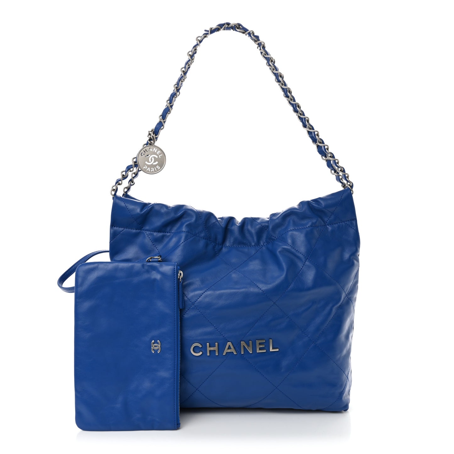 Shiny Calfskin Quilted Small Chanel 22 Dark Blue