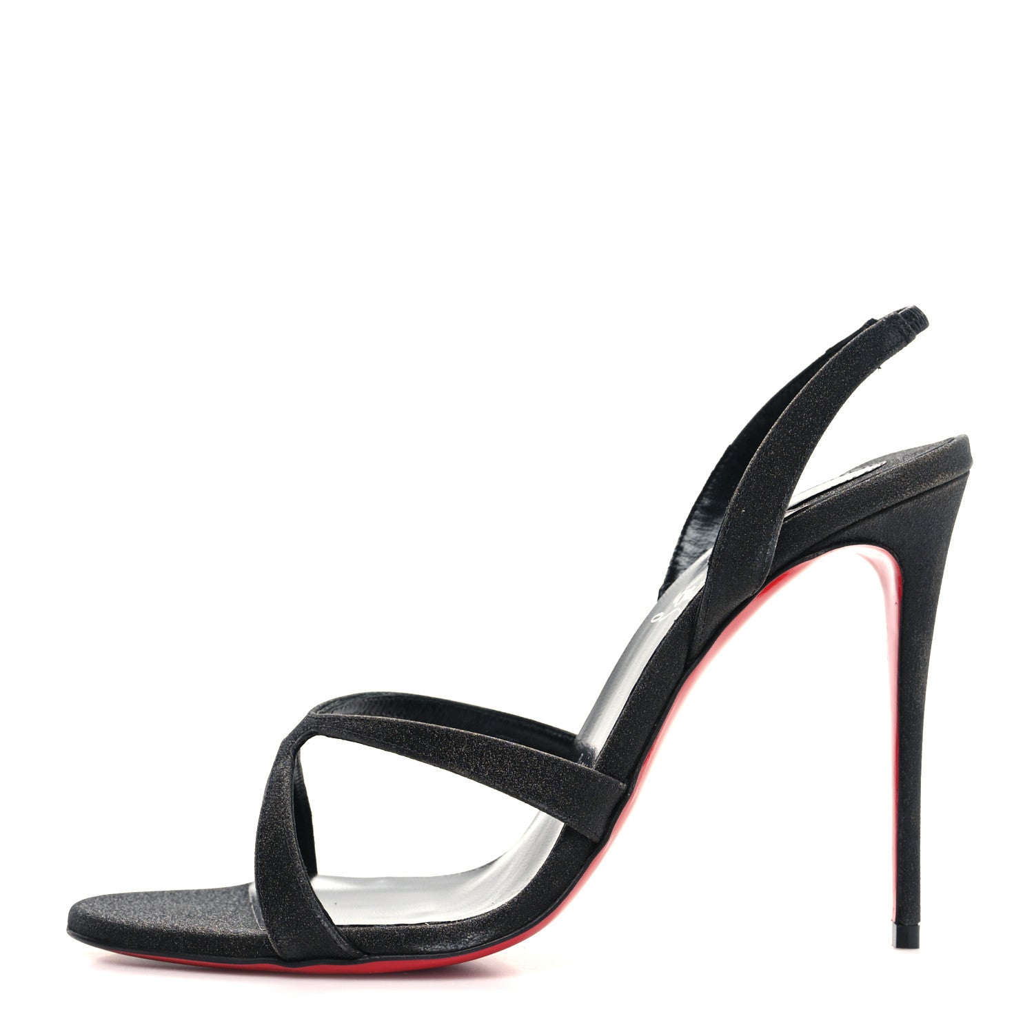Christian Louboutin Glitter Calfskin Emilie 100 Slingback Sandals 39 Black 1 of 9