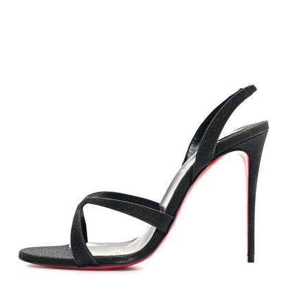 Christian Louboutin Glitter Calfskin Emilie 100 Slingback Sandals 39 Black 1 of 9