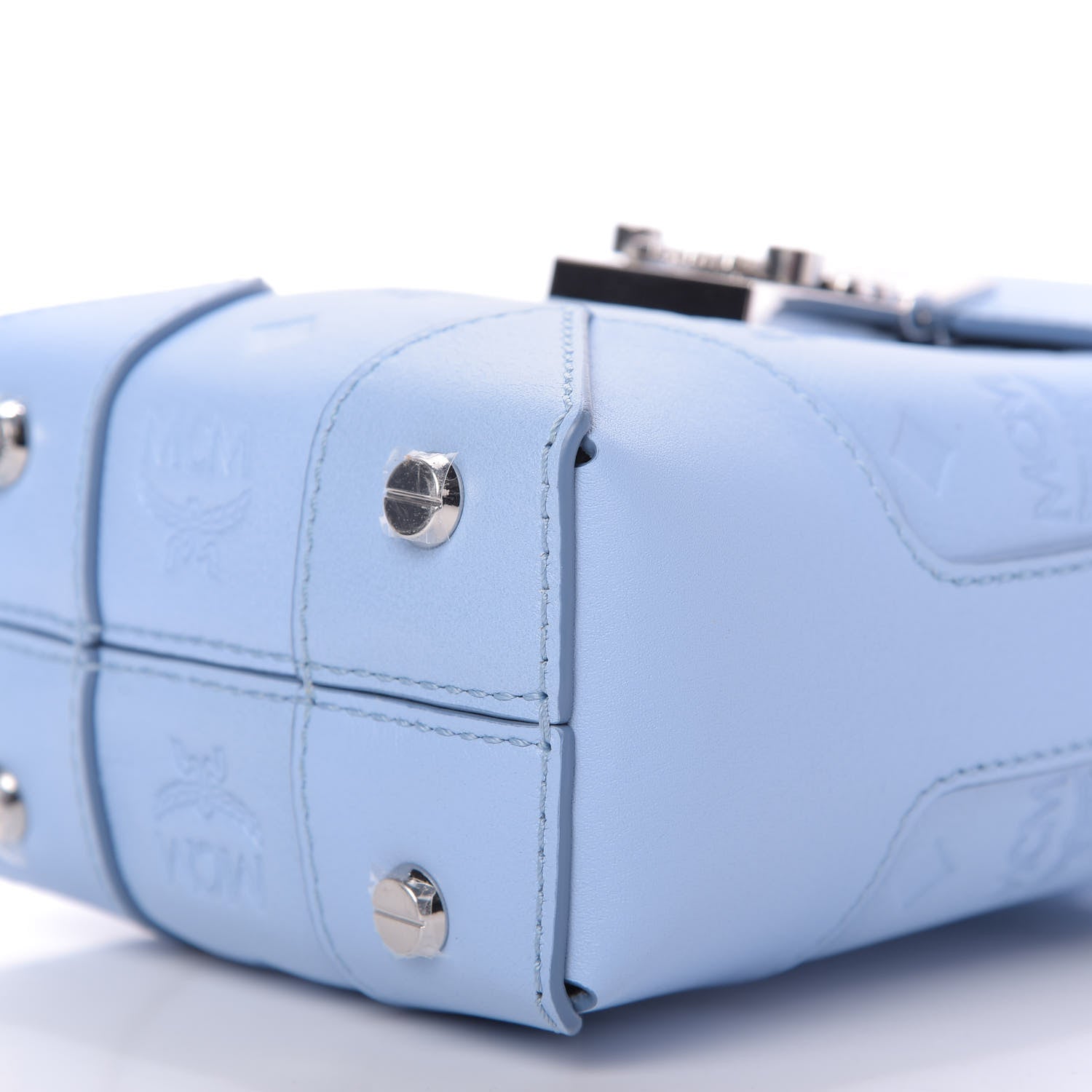 MCM Calfskin Ottomar Monogram Mini Soft Berlin Crossbody Light Blue 7 of 9