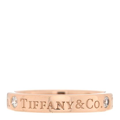 Tiffany 18K Rose Gold Diamond 3mm Logo Band Ring 45 3.25 3 of 5