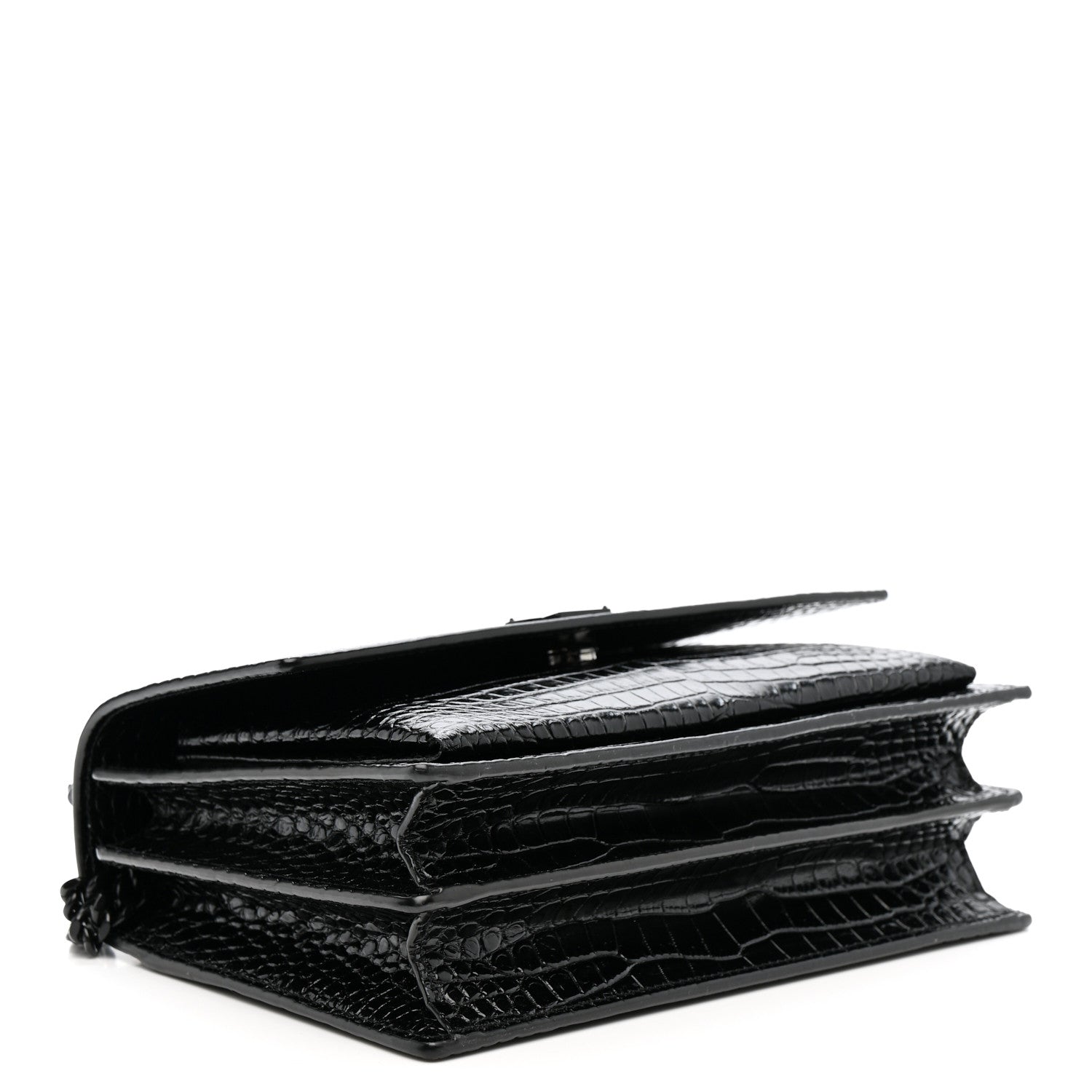 Saint Laurent Calfskin Crocodile Embossed Medium Monochrome