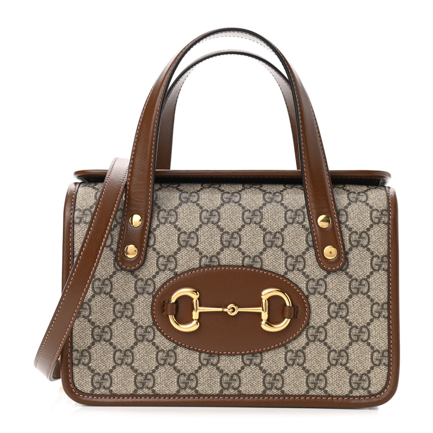 Gucci GG Supreme Monogram Azalea Calfskin Mini Horsebit 1955 Foldover Top Handle Bag Beige Ebony Brown Sugar 1 of 10