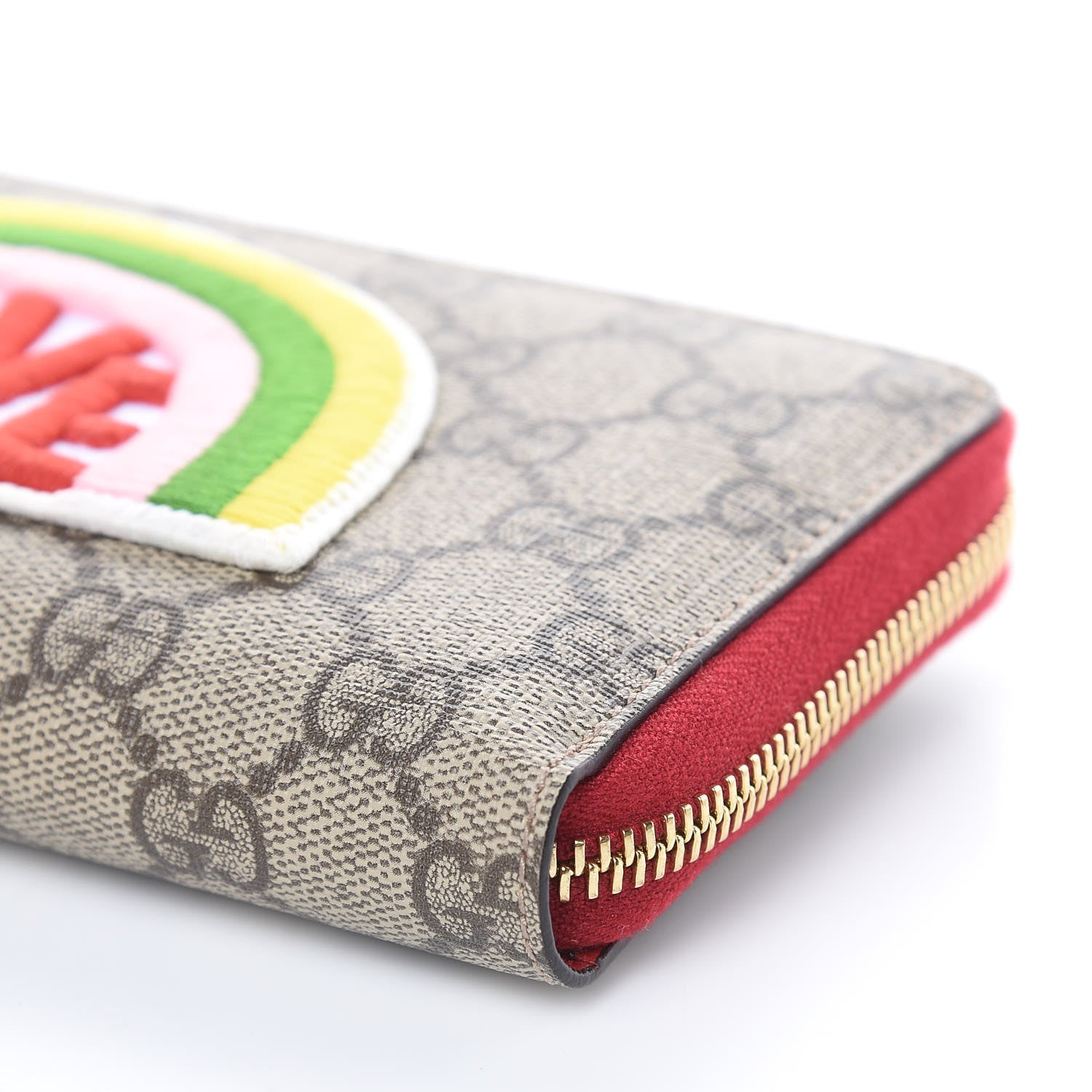 Gucci GG Supreme Monogram Embroidered Rainbow Zip Around Wallet Red 9 of 9