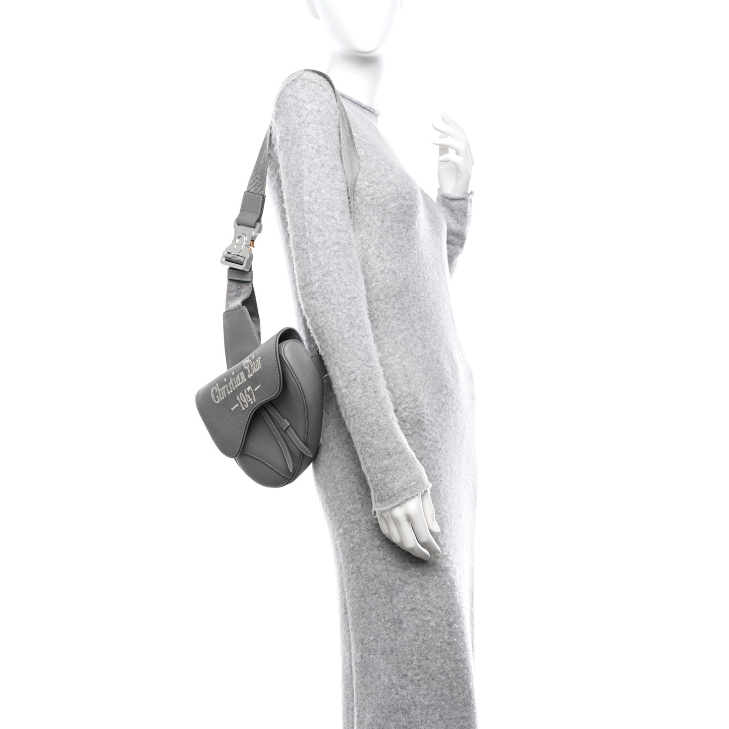 Grained Calfskin Mens Signature 1947 Saddle Bag Gray