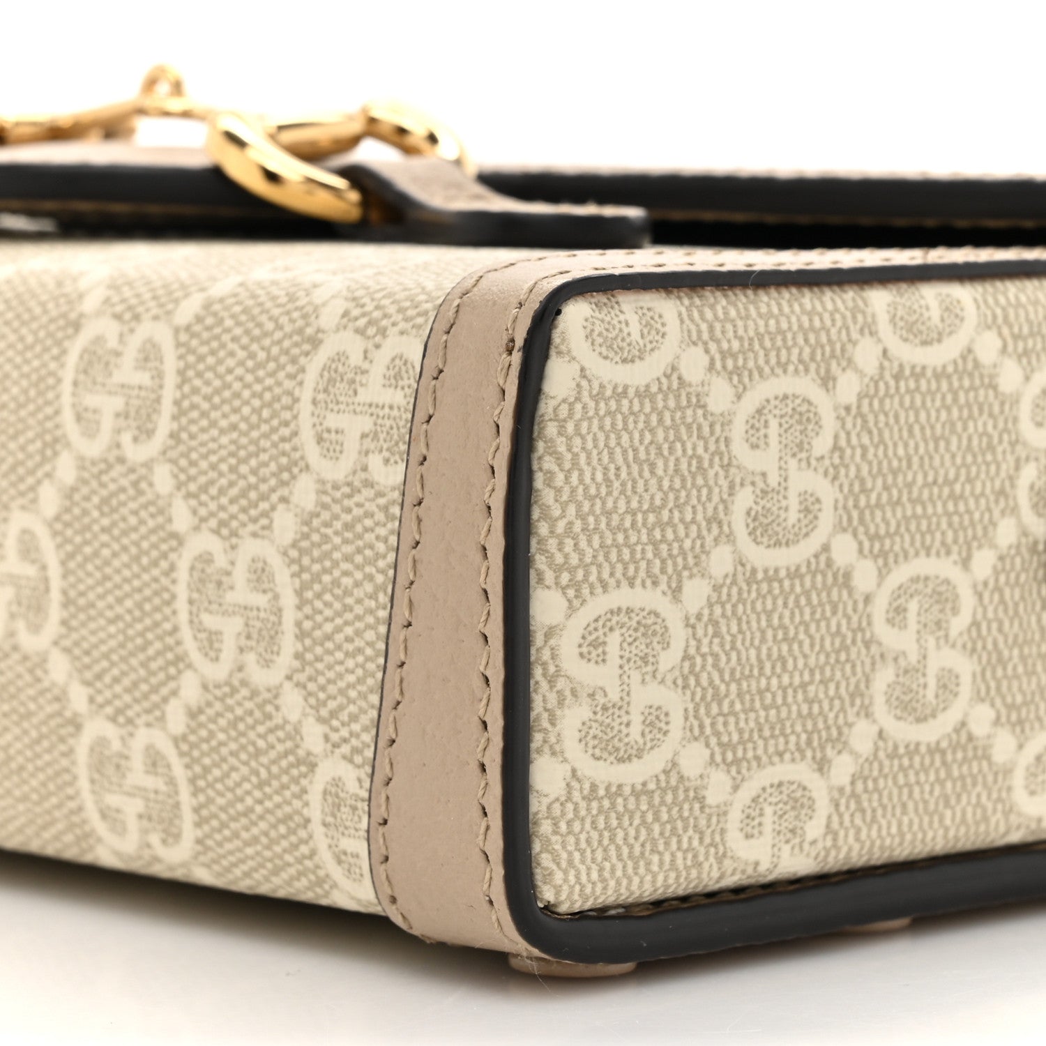 Gucci GG Supreme Monogram Textured Dollar Calfskin Mini Horsebit 1955 Shoulder Bag Beige Mystic White Oatmeal 9 of 16
