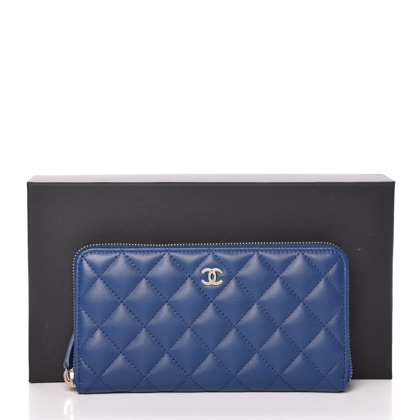 Lambskin Quilted Large Gusset Zip Around Wallet Dark Blue