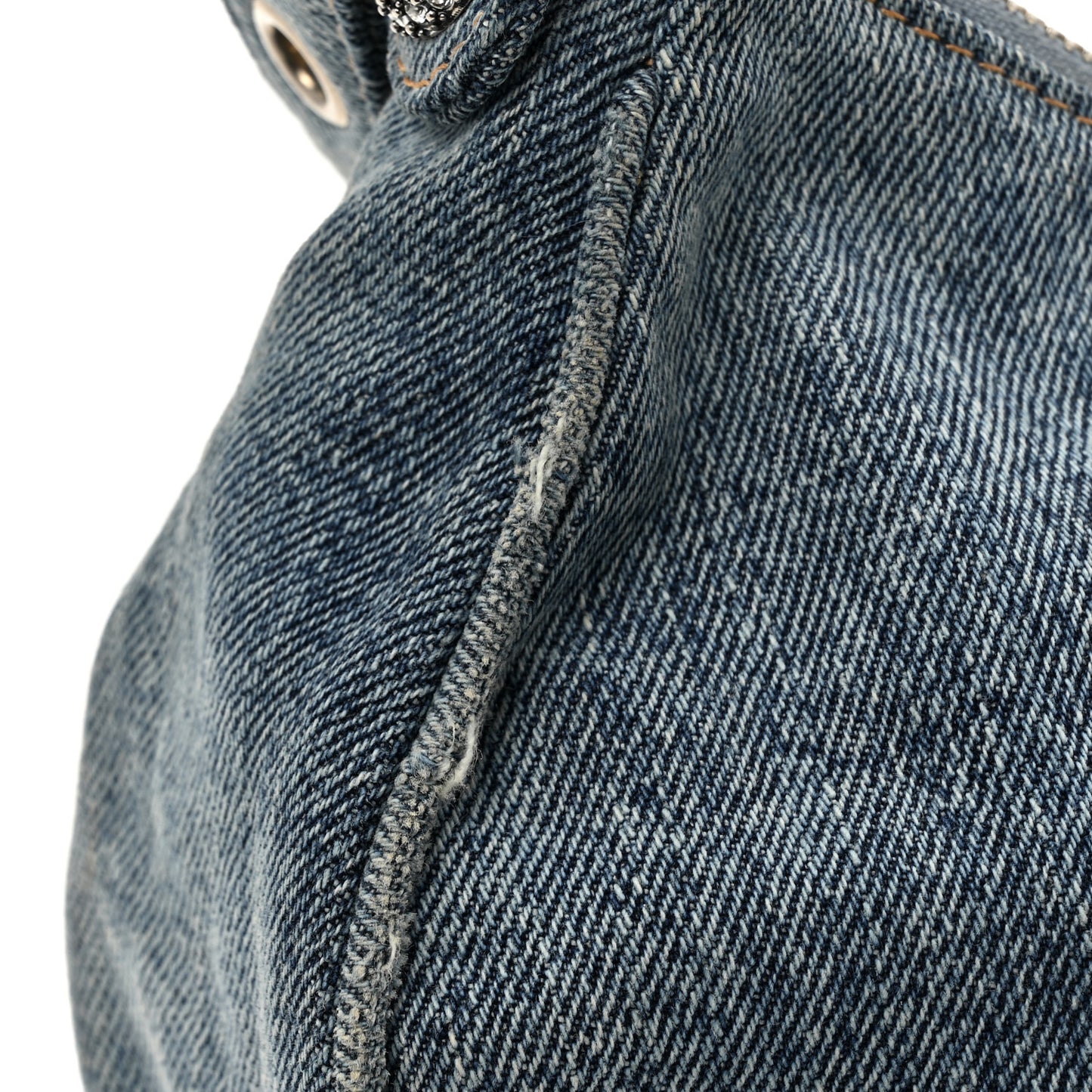 Washed Frayed Denim Crystal Small Le Cagole Shoulder Bag Blue