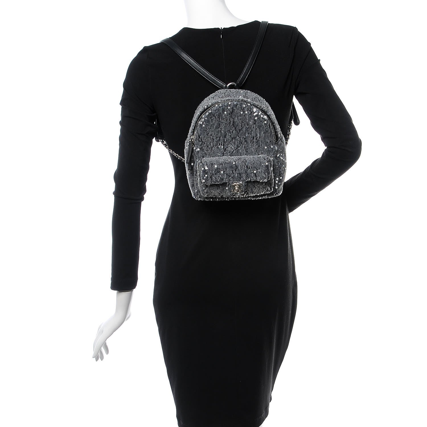 Chanel Sequin Waterfall Backpack Grey 2 of 7