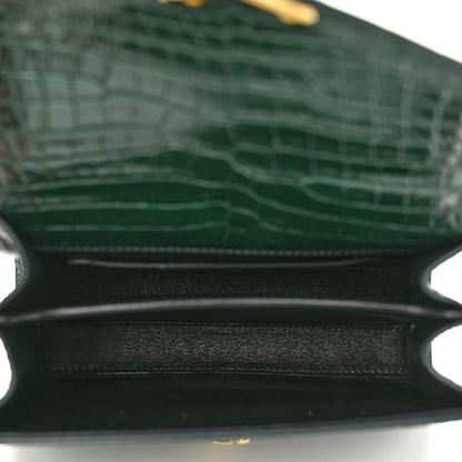 Saint Laurent Calfskin Crocodile Embossed Mini Classic Monogram Cassandra Top Handle Green 5 of 10