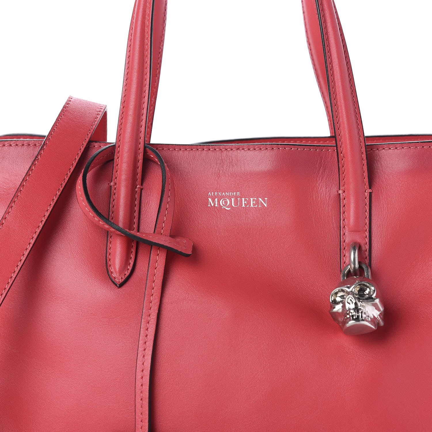 Alexander McQueen Pebbled Calfskin Small Skull Padlock Zip Around Tote Geranium 10 of 11