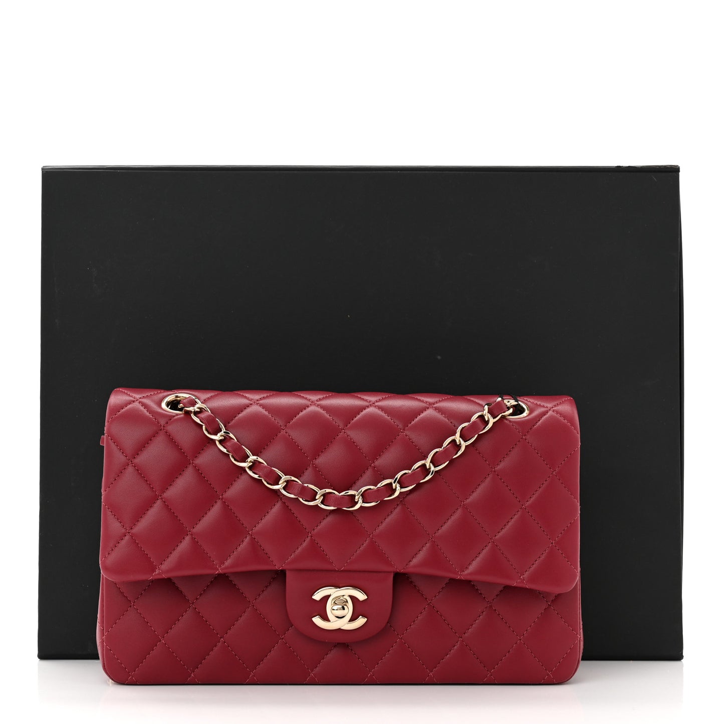 Lambskin Quilted Medium Double Flap Burgundy