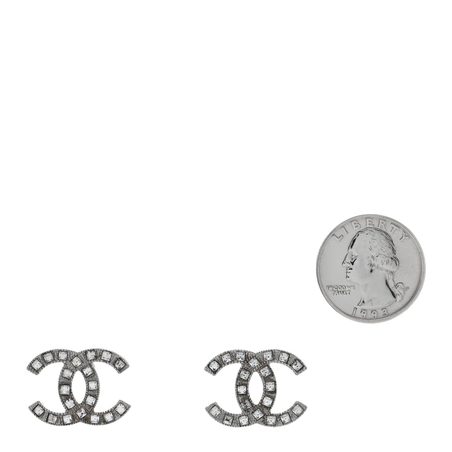 Baguette Crystal CC Earrings Silver