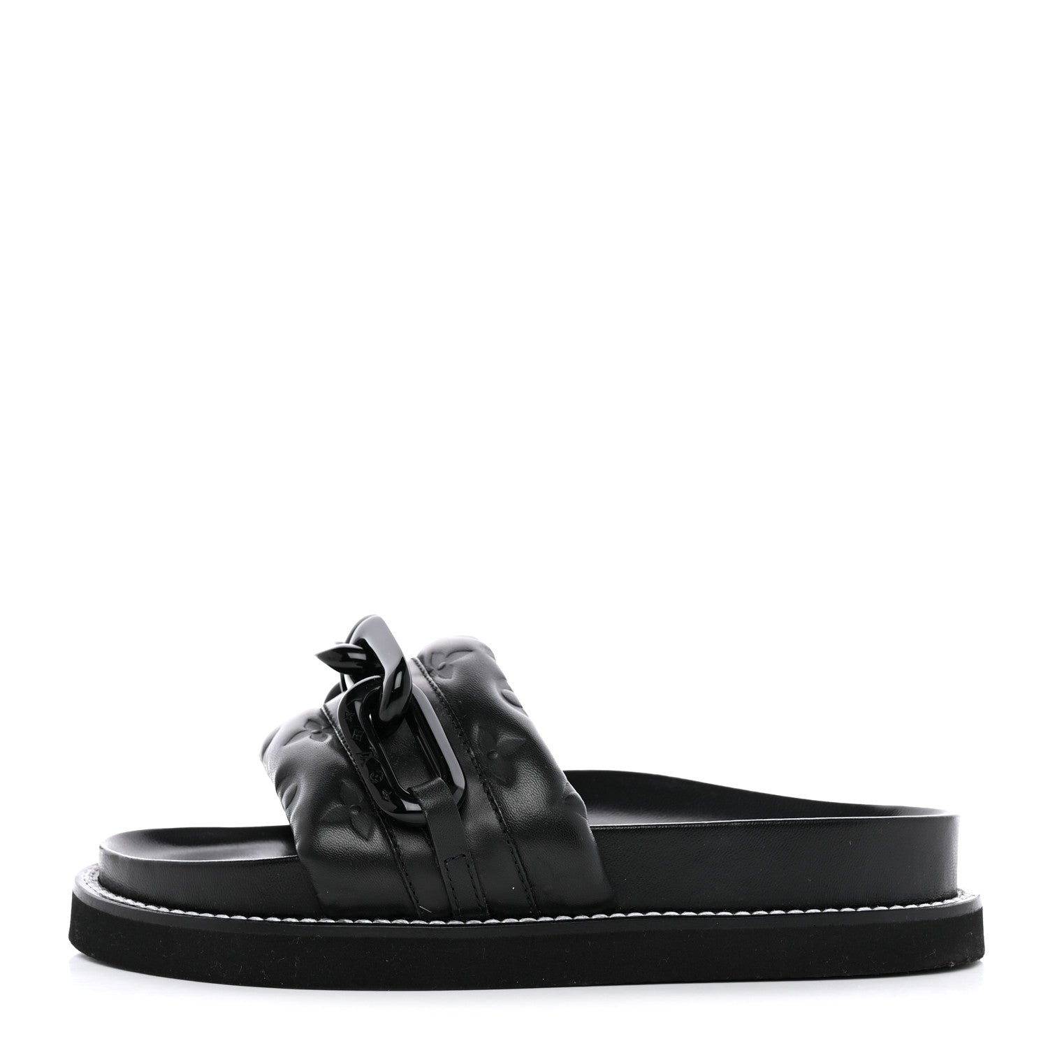 Louis Vuitton Calfskin Embossed Monogram Sunset Flat Comfort Mule 36 Black 1 of 13