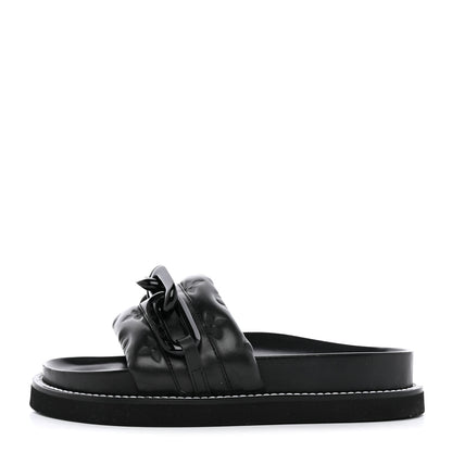 Louis Vuitton Calfskin Embossed Monogram Sunset Flat Comfort Mule 36 Black 1 of 13