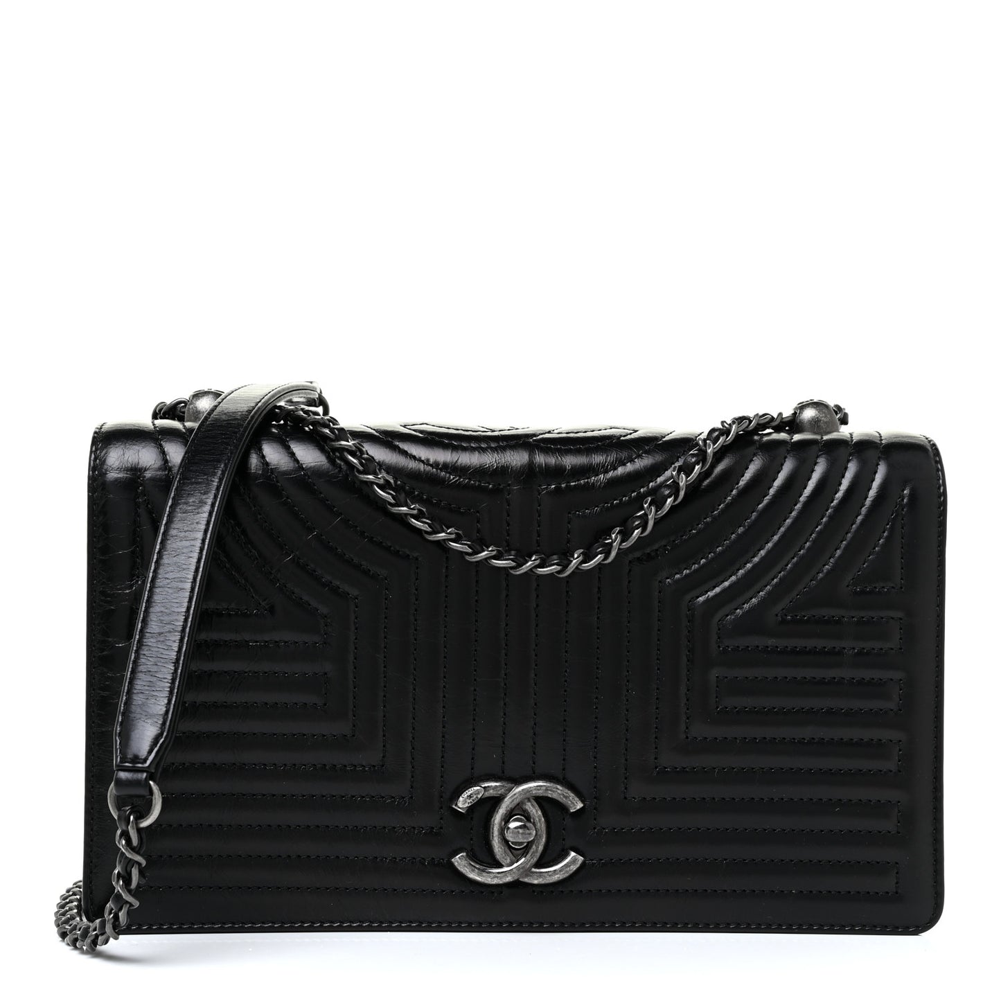 Glazed Calfskin Quilted Medium Korean Garden Flap Black