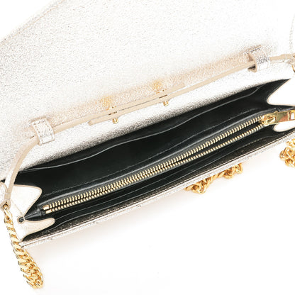 Saint Laurent Grain De Poudre Matelasse Chevron Monogram Chain Wallet Gold 5 of 10