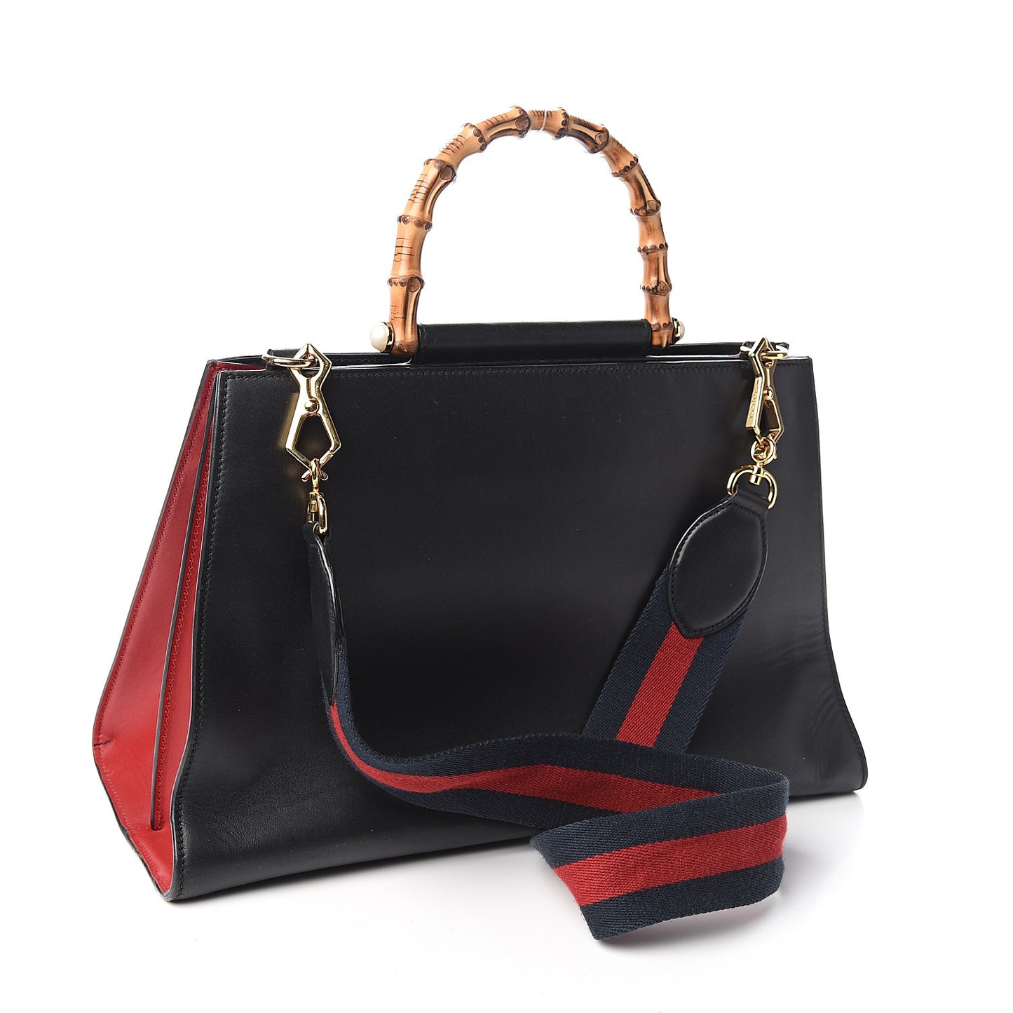 Nappa Bamboo Web Medium Nymphaea Top Handle Bag Black
