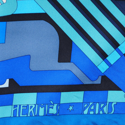 Hermes Silk Steeple Chase Scarf 90 Turquoise Ciel Marine 3 of 6