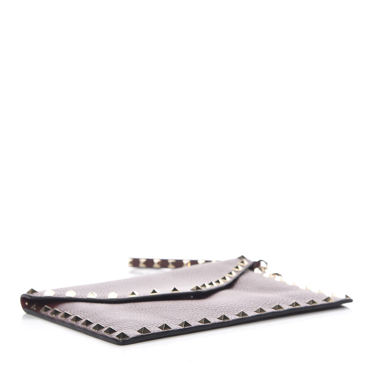 Pebbled Calfskin Medium Rockstud Envelope Flat Wristlet Pouch Rubin