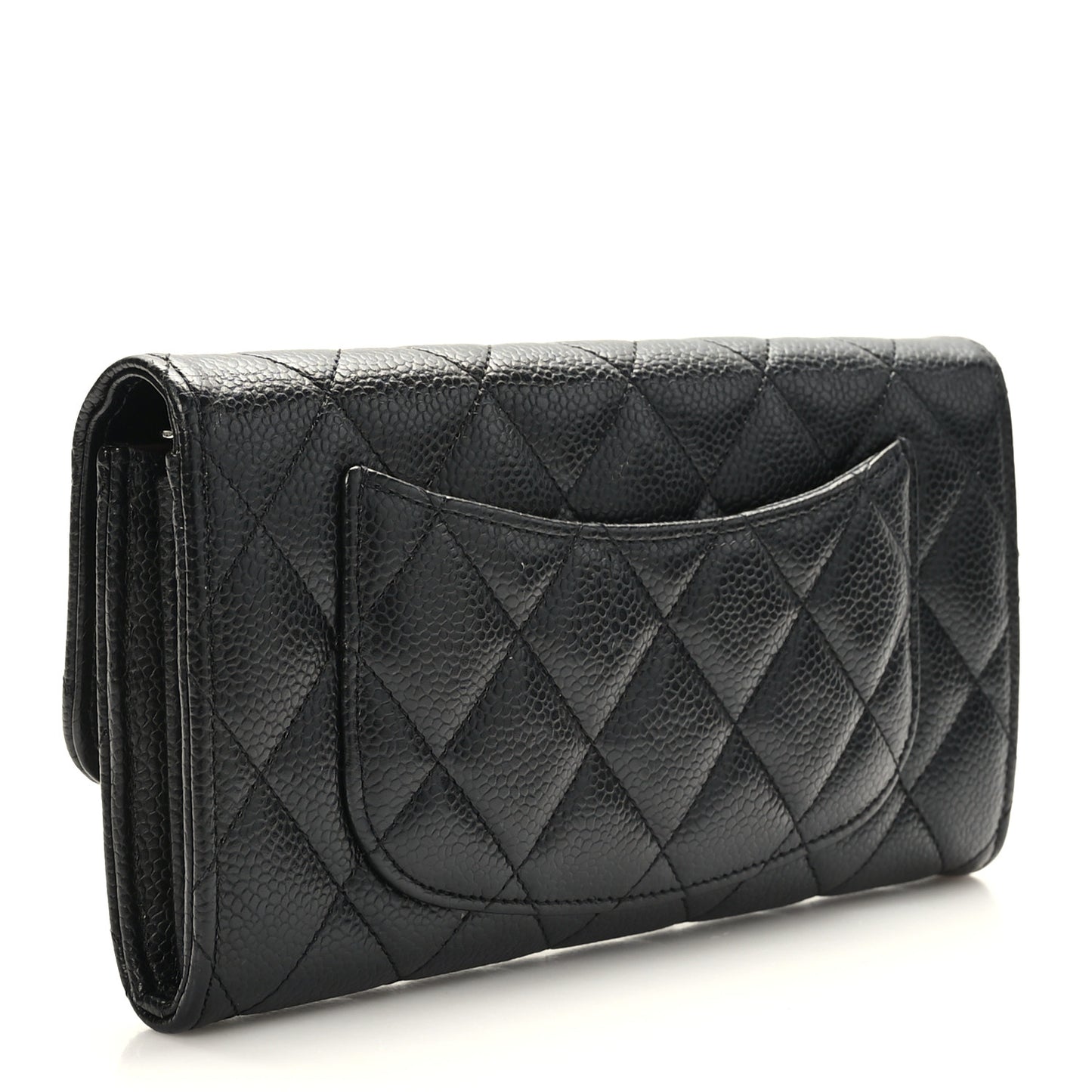 Caviar Quilted Large Gusset Flap Wallet Black