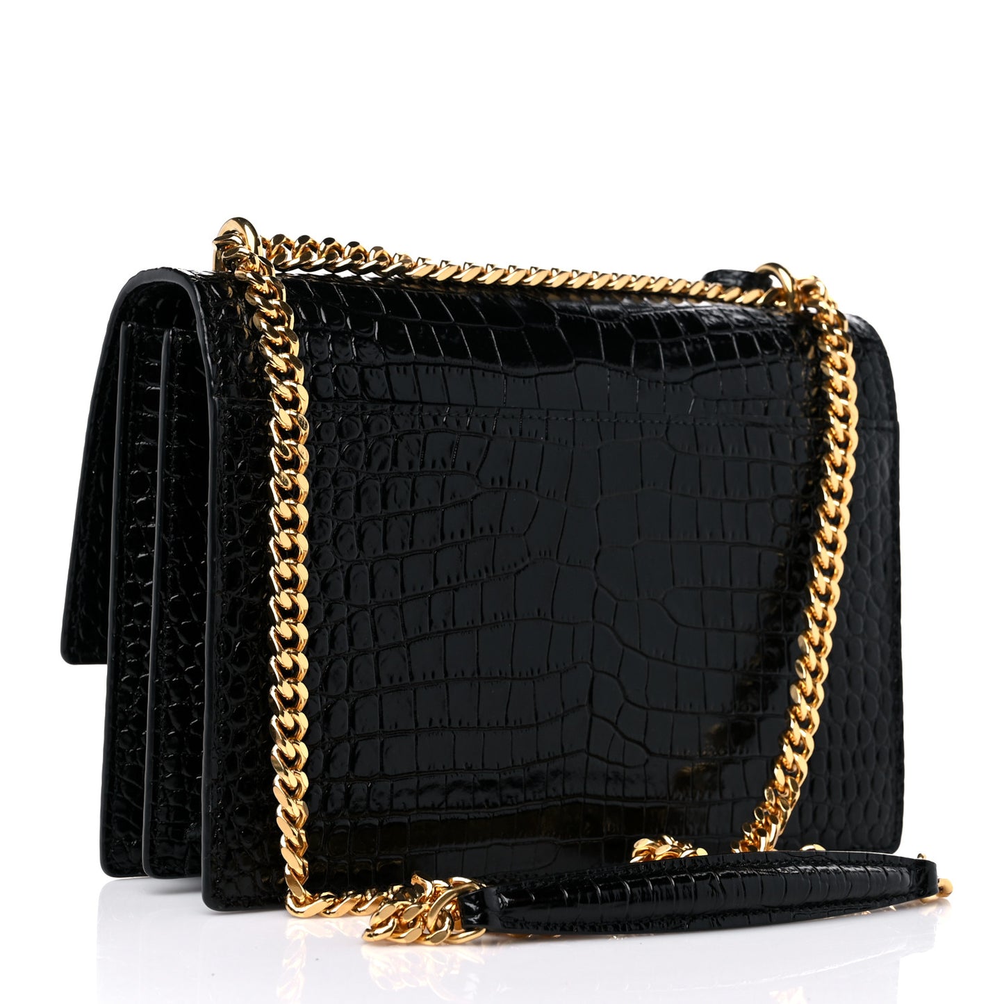 Calfskin Crocodile Embossed Medium Monogram Sunset Black