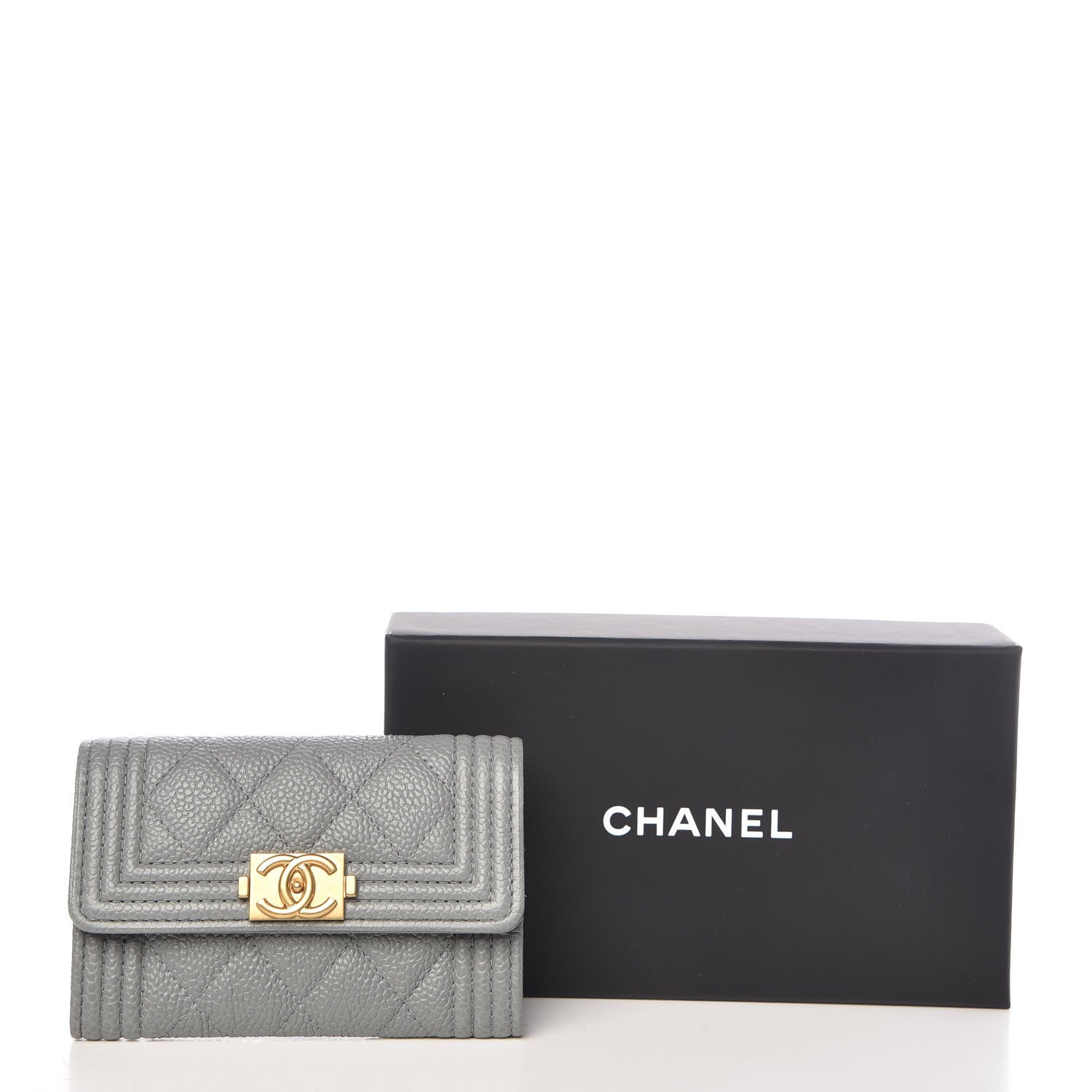 Chanel Caviar Quilted Boy Flap Card Holder Grey 9 of 9