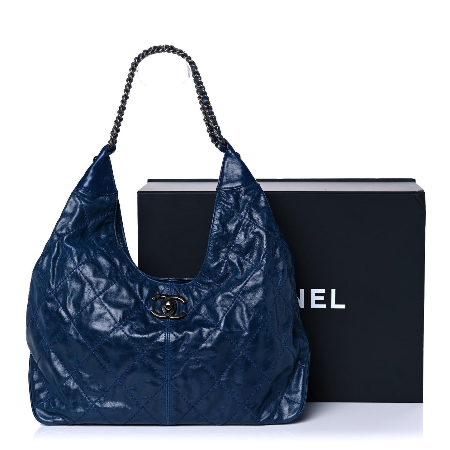 Aged Calfskin Quilted Coco Supple Hobo Navy Blue