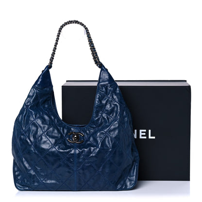 Chanel Aged Calfskin Quilted Coco Supple Hobo Navy Blue 11 of 11