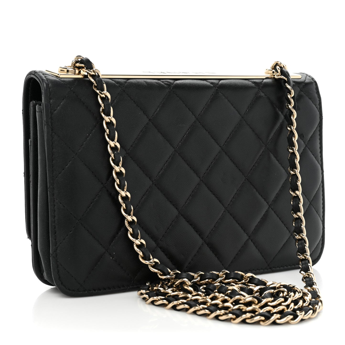 Lambskin Quilted Trendy CC Wallet On Chain WOC Black