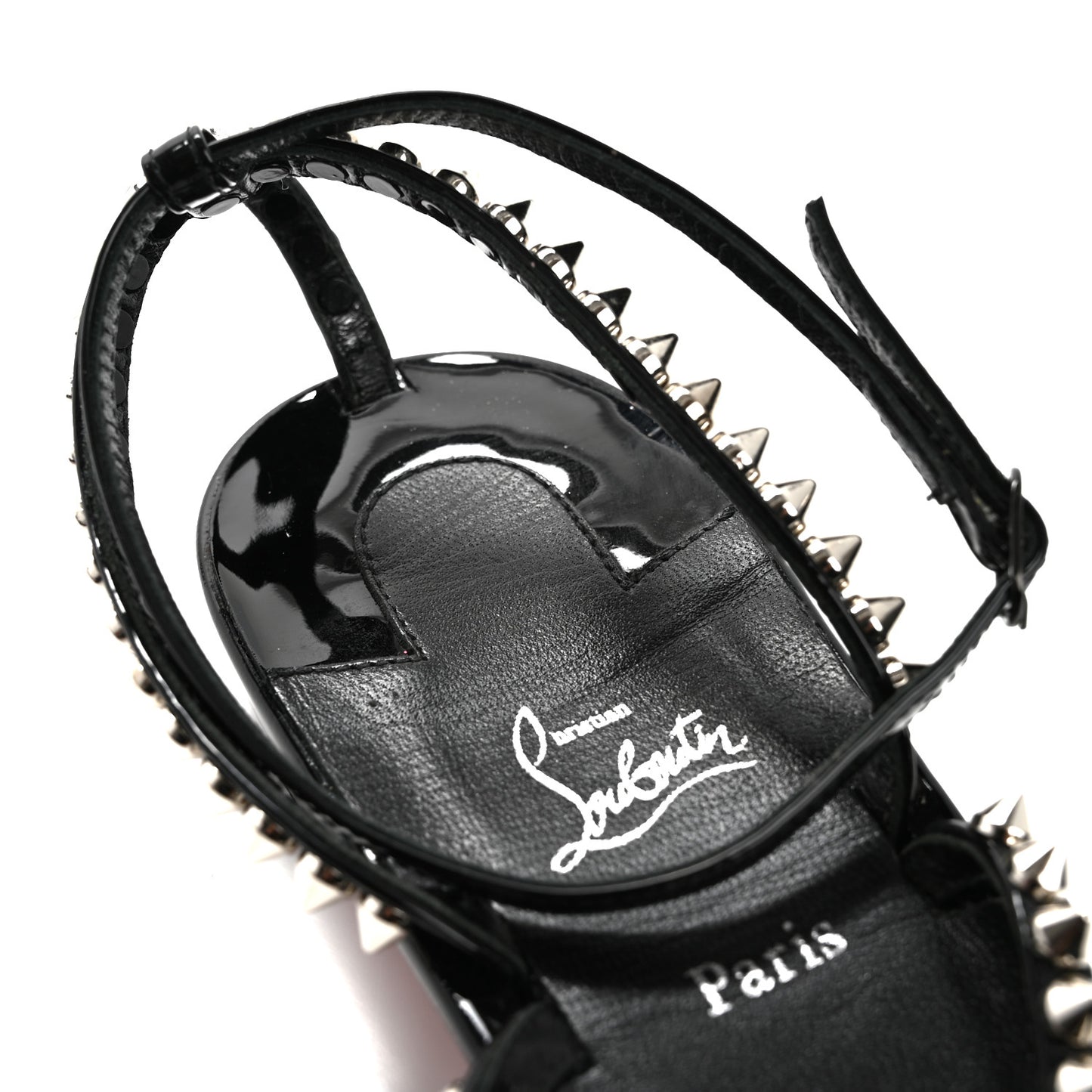 Patent Calfskin Spike So Me Tonguetta Flat Sandals 41 Black