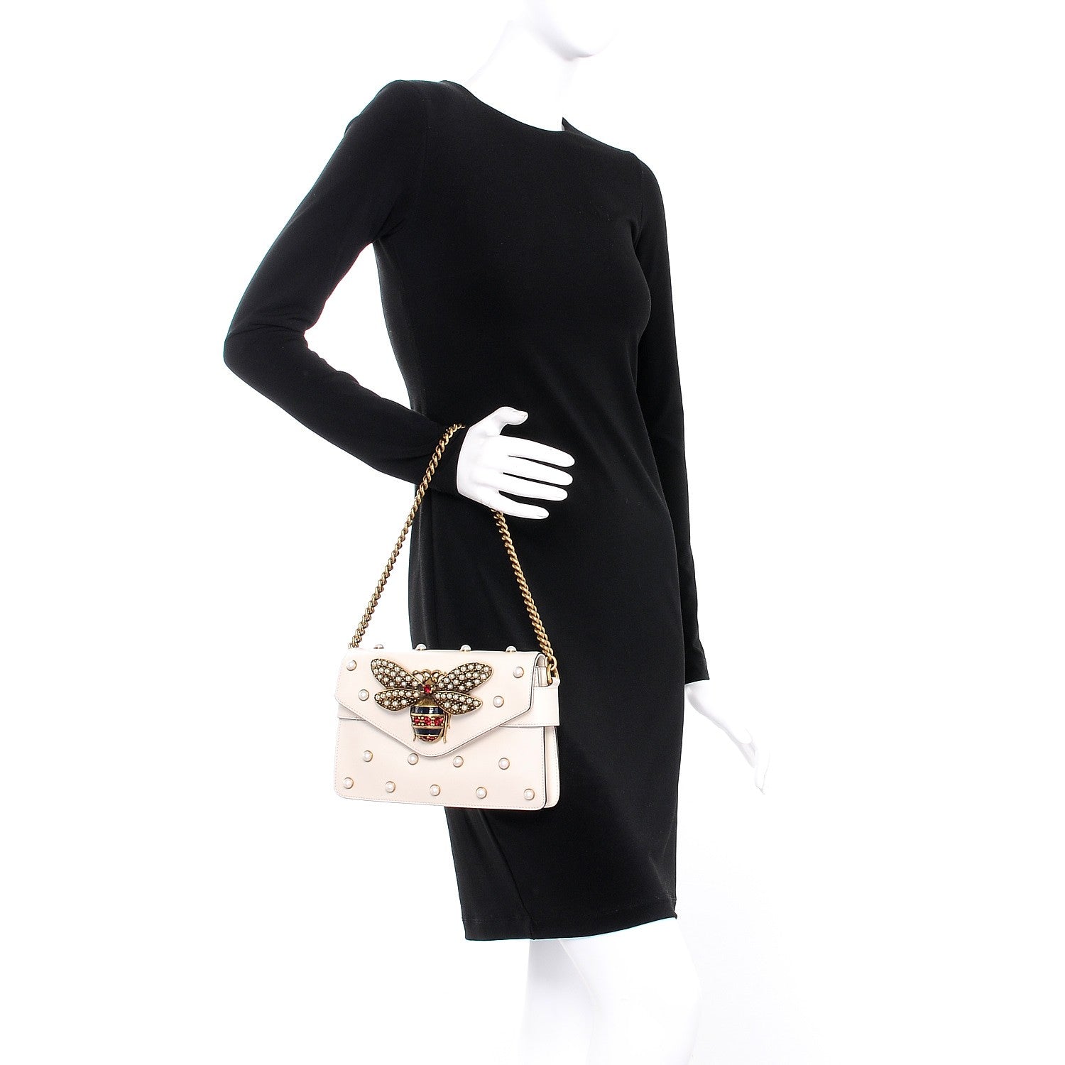 Gucci Nappa Pearl Studded Mini Queen Margaret Broadway Shoulder Bag Mystic White 2 of 8