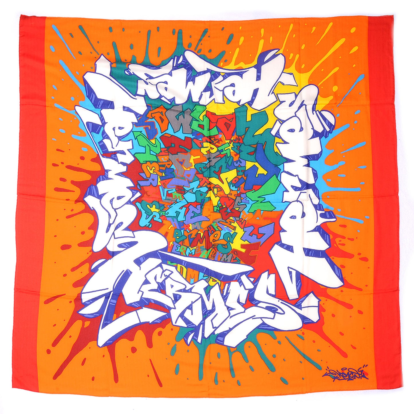 Silk Cashmere Graff Graffiti Shawl 140 Orange