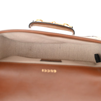 Gucci Canvas Calfskin Crystal GG Monogram Mini Horsebit 1955 Shoulder Bag Camel Ebony 5 of 13