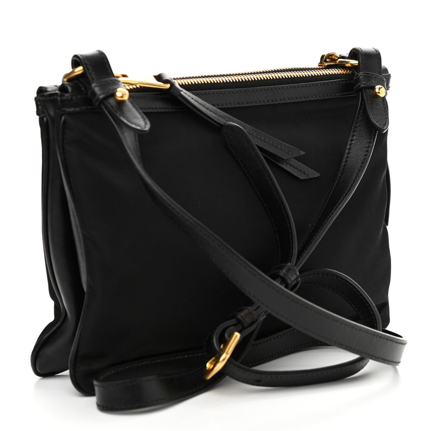 Prada Tessuto Nylon Soft Calf Double Zip Crossbody Bag Black 3 of 10