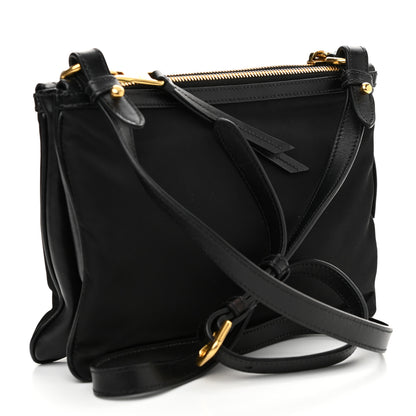 Prada Tessuto Nylon Soft Calf Double Zip Crossbody Bag Black 3 of 10