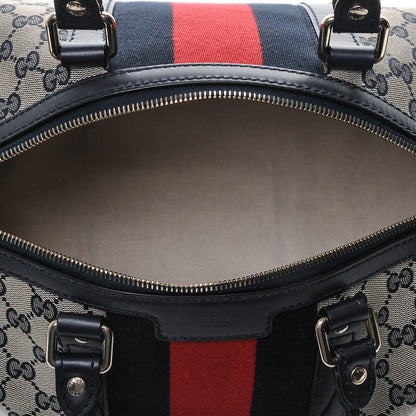 Gucci Monogram Selleria Calfskin Vintage Web Medium Boston Beige Blue 5 of 6
