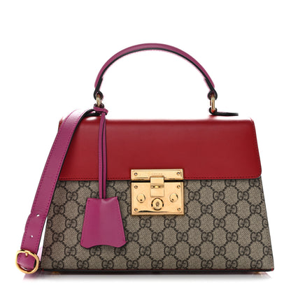 Gucci GG Supreme Monogram Calfskin Small Padlock Top Handle Bag Beige Hibiscus Red New Rosette 2 of 37