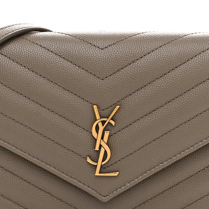 Saint Laurent Grain De Poudre Matelasse Chevron Monogram Envelope Chain Wallet Light Taupe 8 of 12