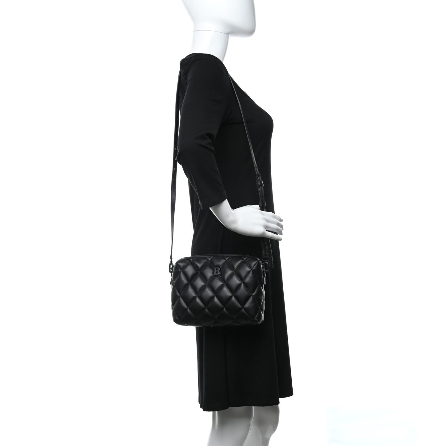 Nappa Calfskin Quilted Touch B Camera Shoulder Bag Black