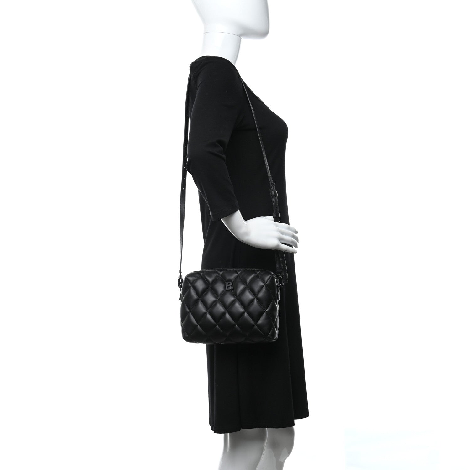 Balenciaga Nappa Calfskin Quilted Touch B Camera Shoulder Bag Black 2 of 11