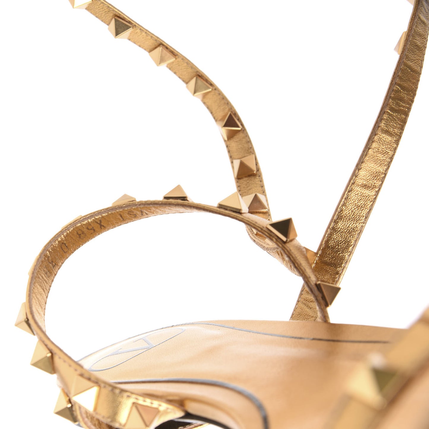 Metallic Nappa Rockstud Flair Ankle Wrap Flat Sandals 38 Deep Gold
